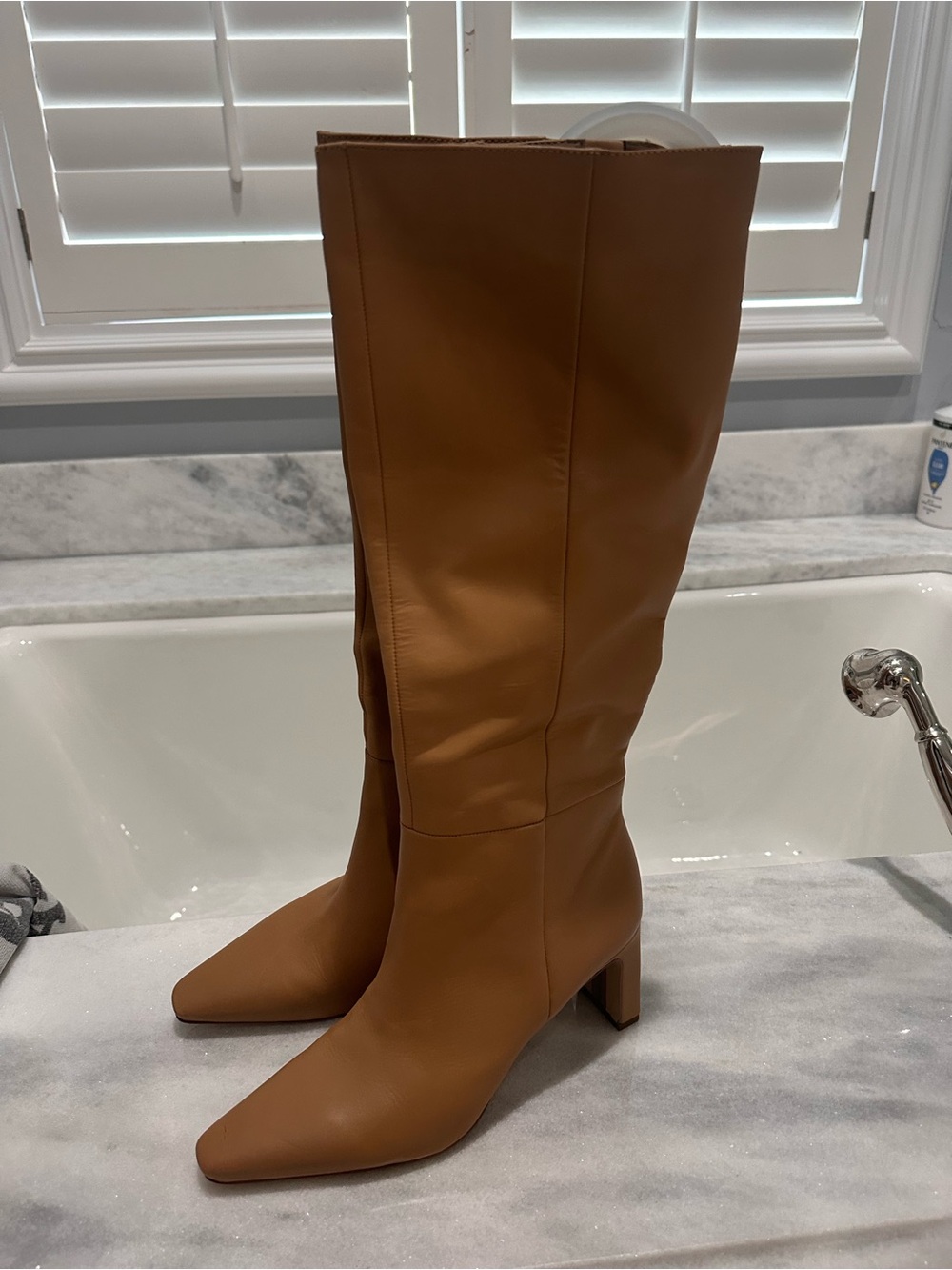 Sam Edelman Cognac Knee-High Block Heel Boots